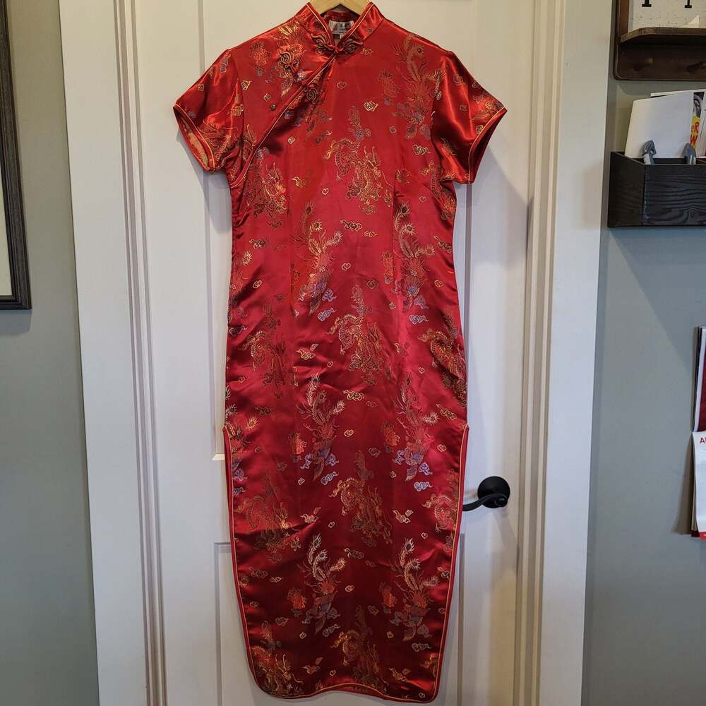 LAOGUDAI Red Brocade Dragon & Phoenix Cheongsam Qipao Maxi Dress XXL